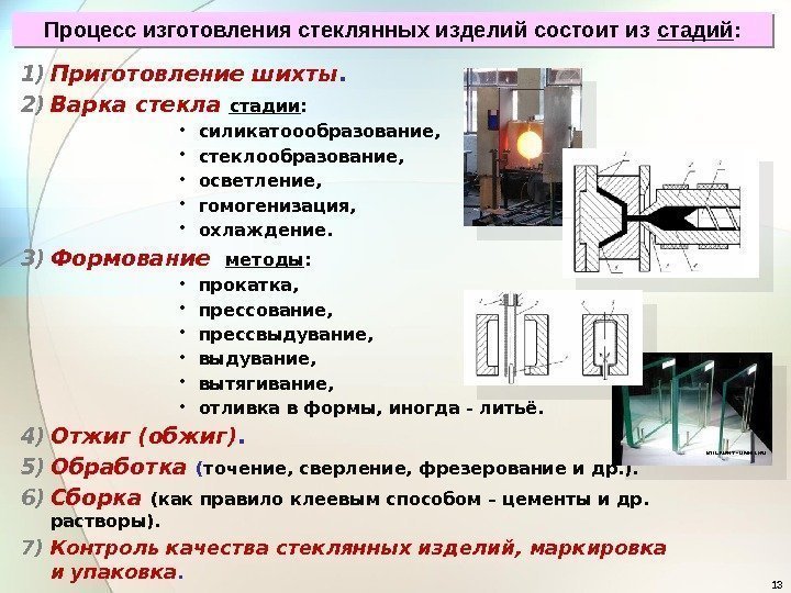 131) Приготовление шихты. 2) Варка стекла  стадии :  • силикатоообразование,  •