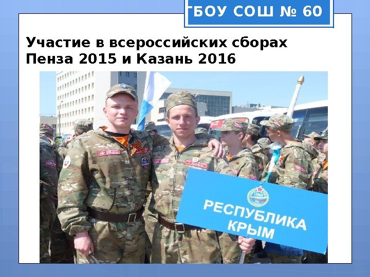 Участие в всероссийских сборах Пенза 2015 и Казань 2016 ГБОУ СОШ № 60 