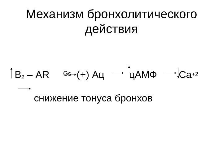 Механизм бронхолитического действия  B 2 – А R Gs  (+) Ац 