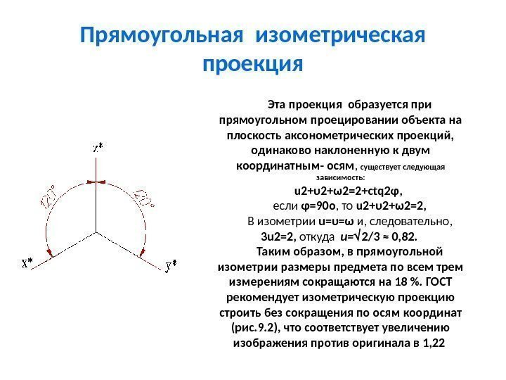 Прямоугольная изометрическая проекция Эта проекция образуется при прямоугольном проецировании объекта на плоскость аксонометрических проекций,