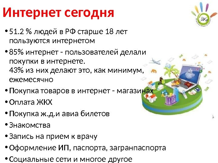 Интернет сегодня • 51. 2  людей в РФ старше 18 лет пользуются интернетом