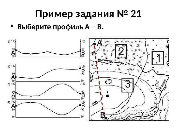 Пример задания № 21 • Выберите профиль А – В. 