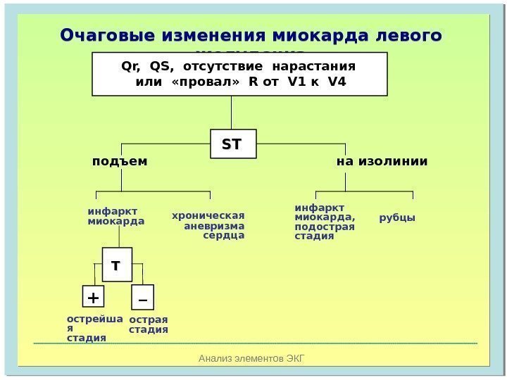   Анализ элементов ЭКГОчаговые изменения миокарда левого желудочка    Qr, 