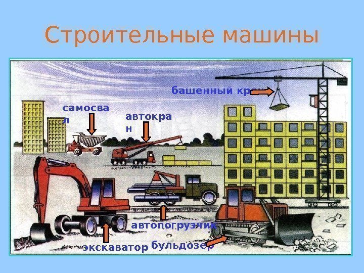 Строительные машины самосва л автокра н автопогрузчик экскаватор бульдозер башенный кран 