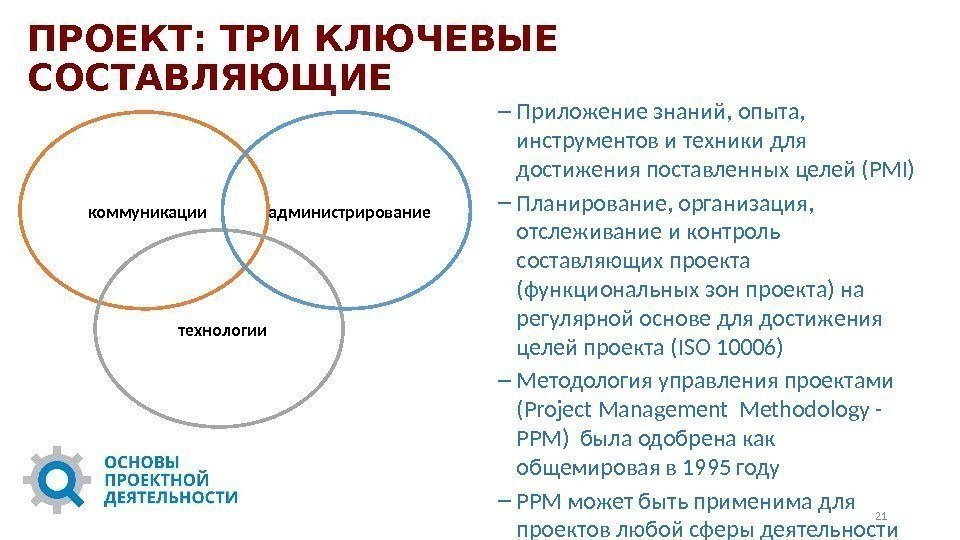 ПРОЕКТ: ТРИ КЛЮЧЕВЫЕ СОСТАВЛЯЮЩИЕ – Приложение знаний, опыта,  инструментов и техники для достижения