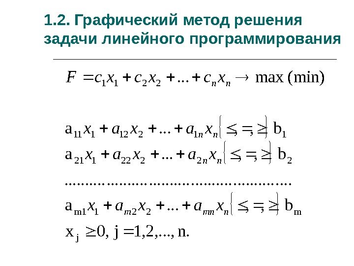 1. 2. Графический метод решения задачи линейного программирования  n. 1, 2, . .
