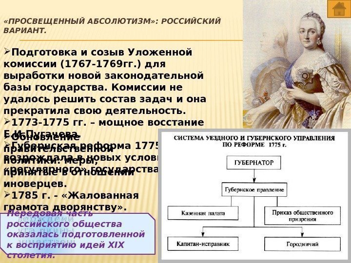  «ПРОСВЕЩЕННЫЙ АБСОЛЮТИЗМ» : РОССИЙСКИЙ ВАРИАНТ.  Подготовка и созыв Уложенной комиссии (1767 -1769