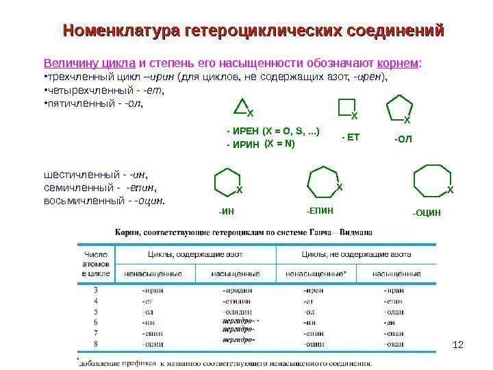 12 Величину цикла и степень его насыщенности обозначают корнем : • трехчленный цикл –