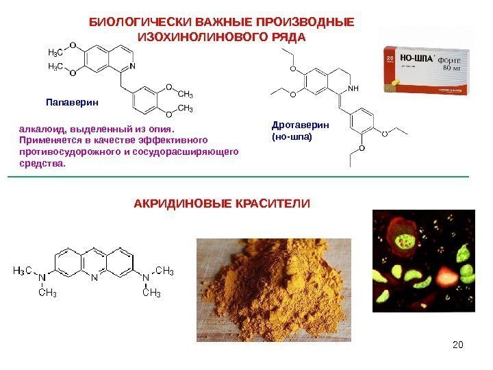 20 алкалоид, выделенный из опия.  Применяется в качестве эффективного противосудорожного и сосудорасширяющего средства.