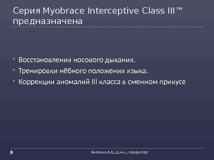  Серия Myobrace Interceptive Class III™  предназначена Анохина А. В. , д. м.