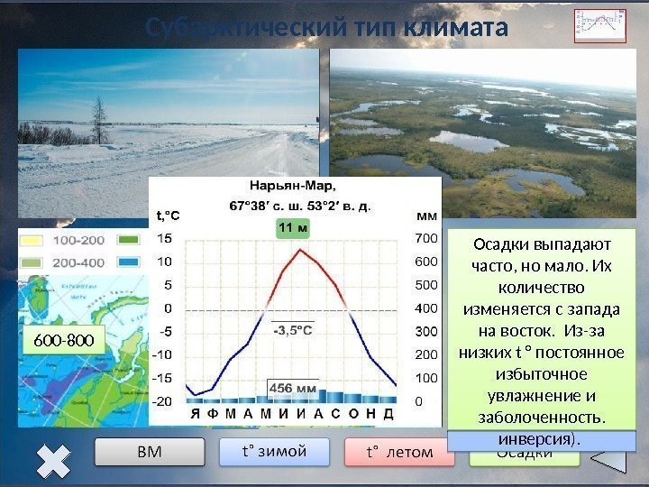 Субарктический тип климата Субарктический пояс расположен к югу от арктического пояса.  Южная граница