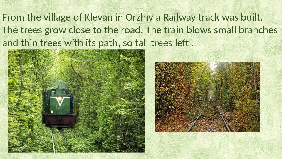   From the village of Klevan in Orzhiv a Railway track was built.