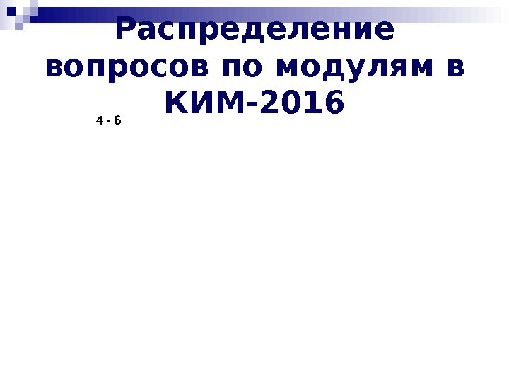 Распределение вопросов по модулям в КИМ-2016 4 - 6 