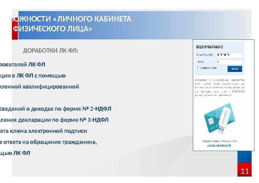 11   ДОПОЛНИТЕЛЬНЫЕ ВОЗМОЖНОСТИ «ЛИЧНОГО КАБИНЕТА   НАЛОГОПЛАТЕЛЬЩИКА – ФИЗИЧЕСКОГО ЛИЦА» 