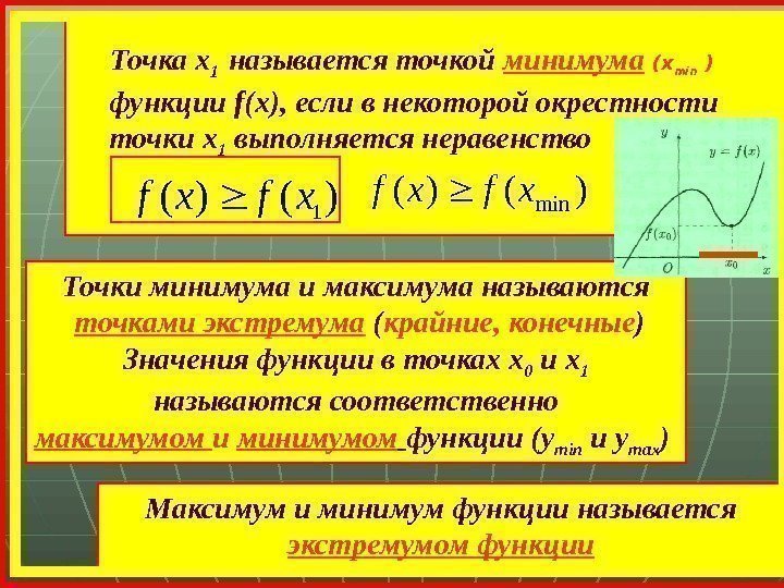  Точка х 1  называется точкой минимума  (x min )  функции