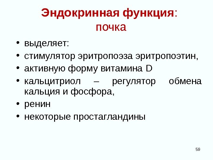  • выделяет:  • стимулятор эритропоэза эритропоэтин,  • активную форму витамина D