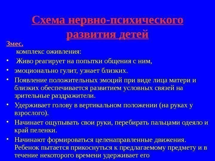   Схема нервно-психического развития детей Змес.  комплекс оживления:  •  Живо