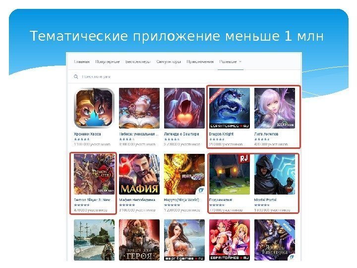 Тематические приложение меньше 1 млн  