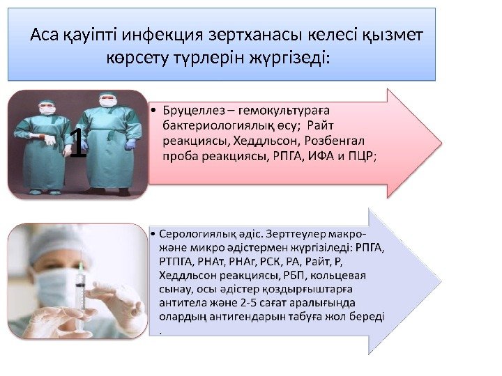   Аса қауіпті инфекция зертханасы келесі қызмет көрсету түрлерін жүргізеді: 09 01 2