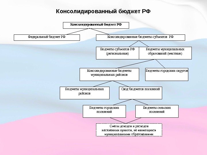 Консолидированный бюджет РФ Федеральный бюджет РФ Консолидированные бюджеты субъектов РФ Бюджеты субъектов РФ (региональные)