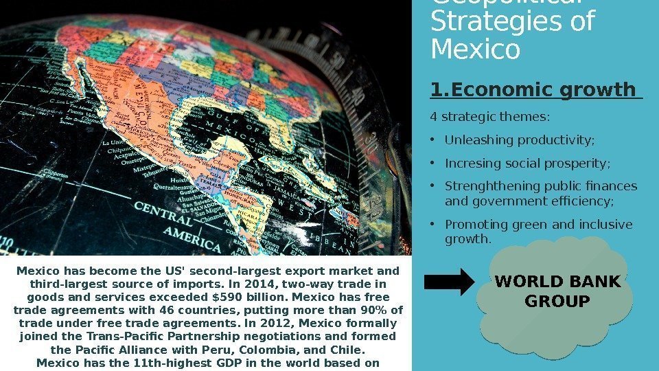 Geopolitical Strategies of Mexico 1. Economic growth 4 strategic themes:  • Unleashing productivity;