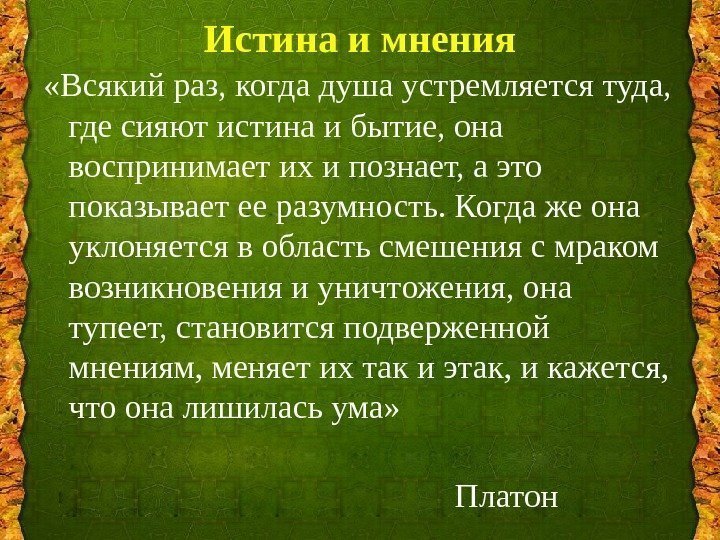 Истина и мнения «Всякий раз, когда душа устремляется туда,  где сияют истина и