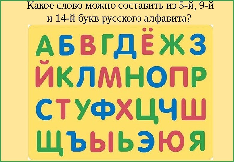 Какое слово можно составить из 5 -й, 9 -й и 14 -й букв русского