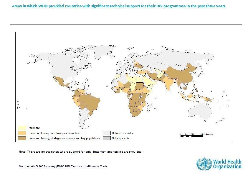 Areas in which WHO provided countries with significant technical support for their HIV programmes