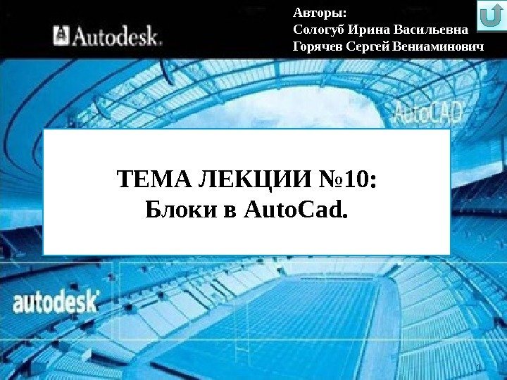 1 ТЕМА ЛЕКЦИИ № 10: Блоки в Auto. Cad. Авторы:  Сологуб Ирина Васильевна
