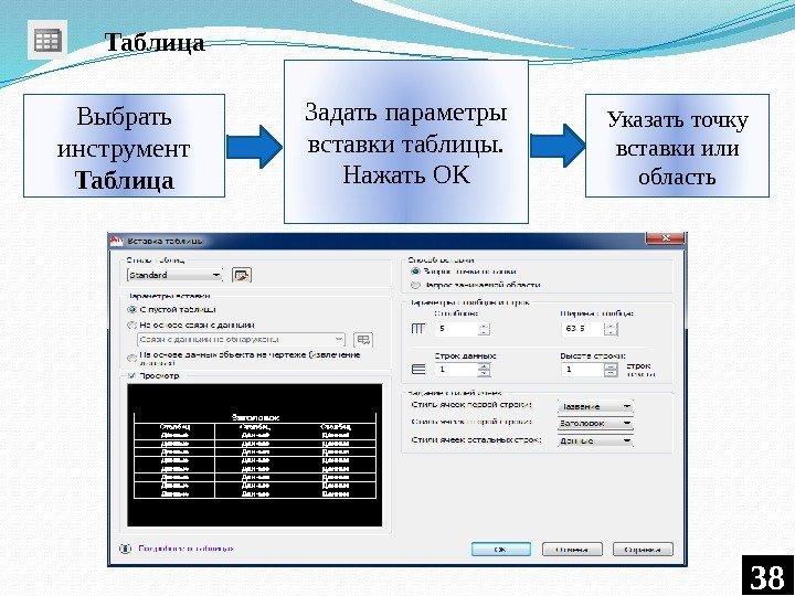   Таблица Выбрать инструмент Таблица Задать параметры вставки таблицы.  Нажать OK Указать