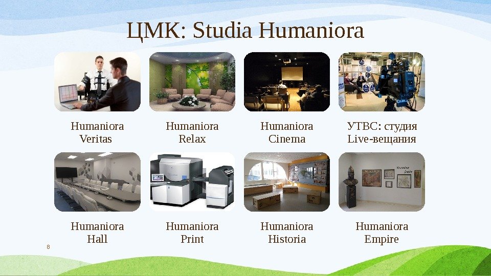 ЦМК: Studia Humaniora 8 Humaniora Veritas Humaniora Relax Humaniora Cinema УТВС: студия Live-вещания Humaniora