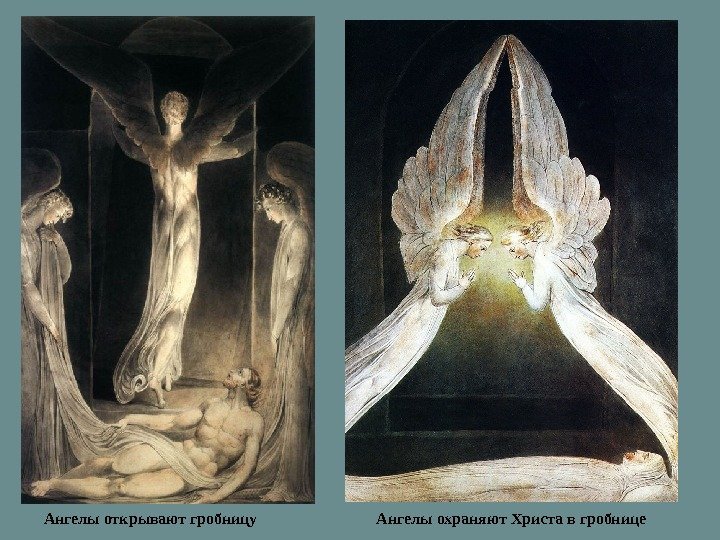 Ангелы охраняют Христа в гробнице. Ангелы открывают гробницу 