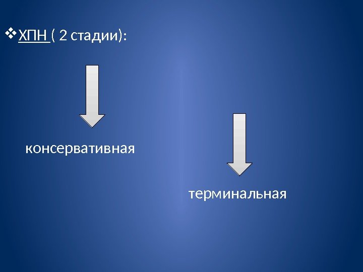  ХПН ( 2 стадии):   консервативная      терминальная