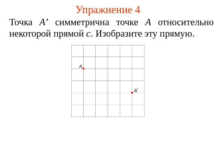 Упражнение 4 Точка A’  симметрична точке A  относительно некоторой прямой c. Изобразите
