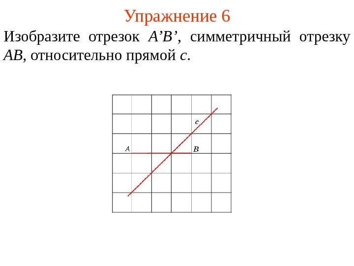 Упражнение 6 Изобразите отрезок A’B’ ,  симметричный отрезку AB , относительно прямой c.