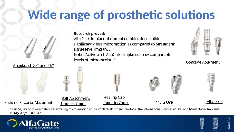 Wide range of prosthetic solutions  Healing Cap 1 mm to 7 mm Alfa