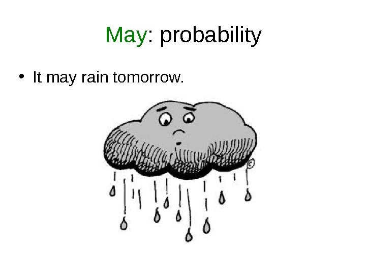 May : probability • It may rain tomorrow. 