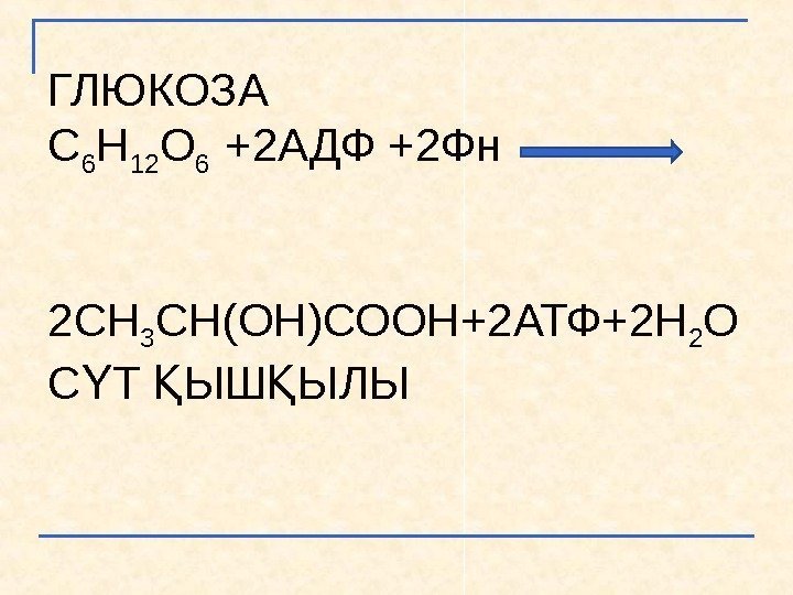 ГЛЮКОЗА С 6 Н 12 О 6  +2 АДФ +2 Фн 2 СН