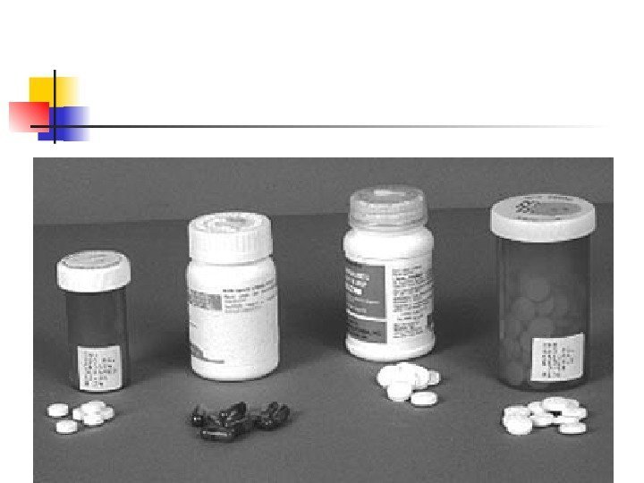 Drugs used to treat TB disease. From left to right isoniazid, rifampin, pyrazinamide, and