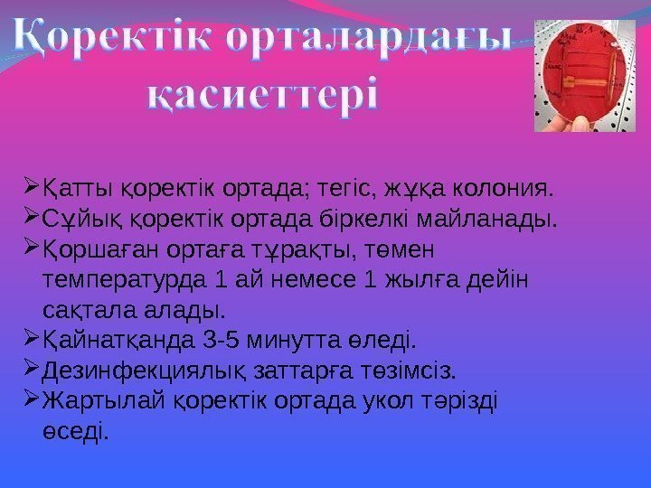  атты оректік ортада; тегіс, ж а колония. Қ қ ұқ С йы 