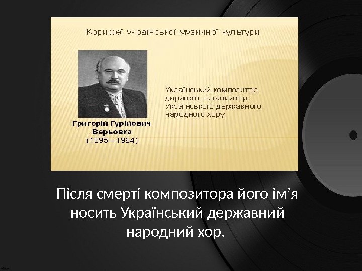 Після смерті композитора його ім’я носить Український державний народний хор.  