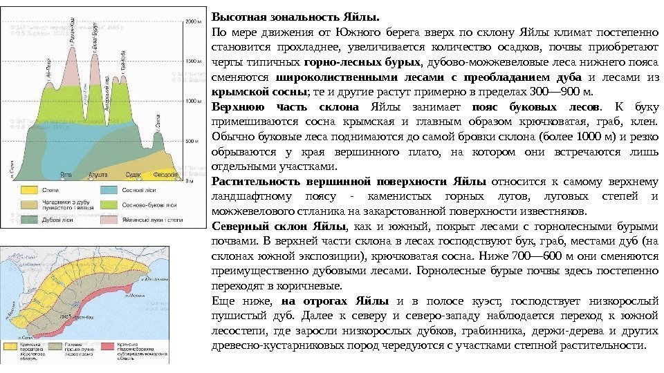 Высотная зональность Яйлы. По мере движения от Южного берега вверх по склону Яйлы климат