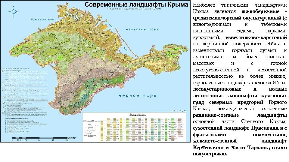 Наиболее типичными ландшафтами Крыма являются южнобережные  - средиземноморский  окультуренный (с виноградниками и