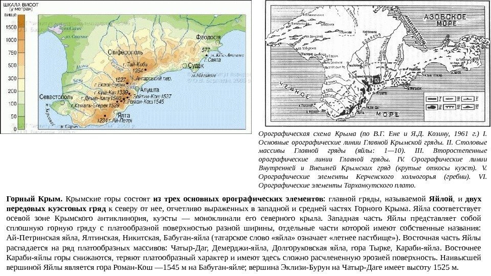 Горный Крымские горы состоят из трех основных орографических элементов :  главной гряды, 
