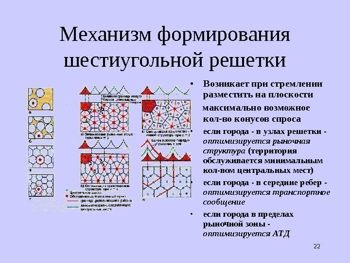22 Механизм формирования шестиугольной решетки • Возникает при стремлении разместить на плоскости  максимально