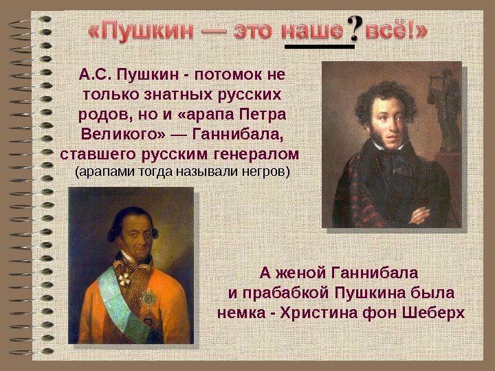 А. С. Пушкин - потомок не только знатных русских родов, но и «арапа Петра