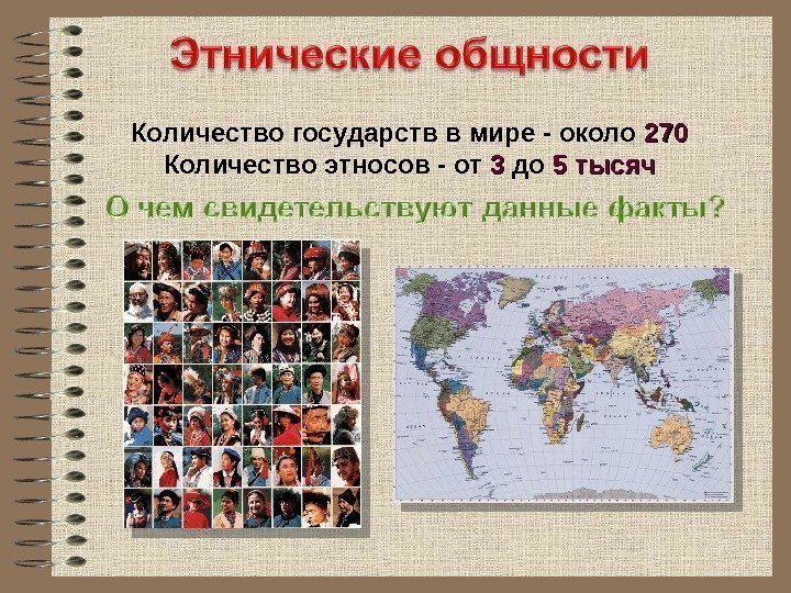 Количество государств в мире - около 270270 Количество этносов - от 33 до 55