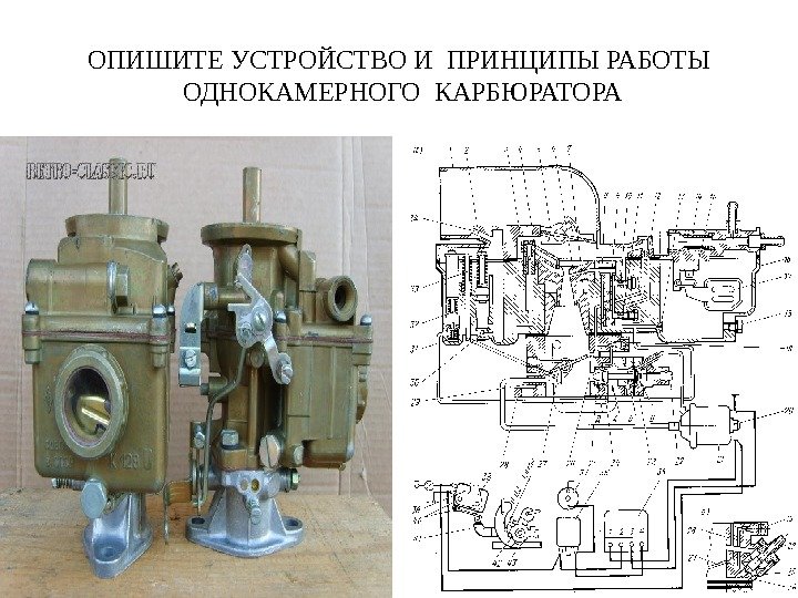 ОПИШИТЕ УСТРОЙСТВО И ПРИНЦИПЫ РАБОТЫ  ОДНОКАМЕРНОГО КАРБЮРАТОРА 