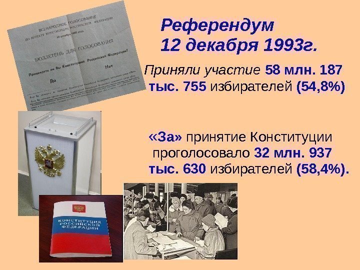 Референдум 12 декабря 1993 г. Приняли участие  58 млн. 187 тыс. 755 