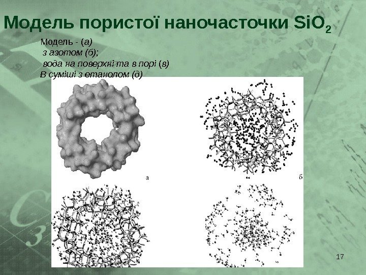17 Модель пористої наночасточки Si. O 2  Модель - ( а)  з
